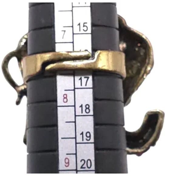 Vintage Rhinestone Elephant Adjustable Ring Antique Gold Tone Animal Jewelry - Picture 5 of 6